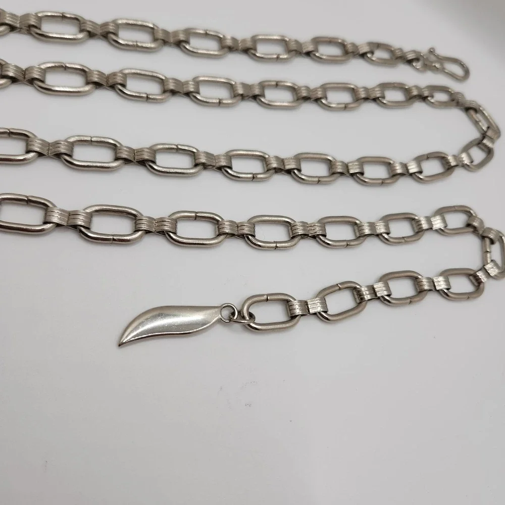 Vintage Silver Tone Chain Belt 44 Long Large Link Adjustable Statement Y2K Hip